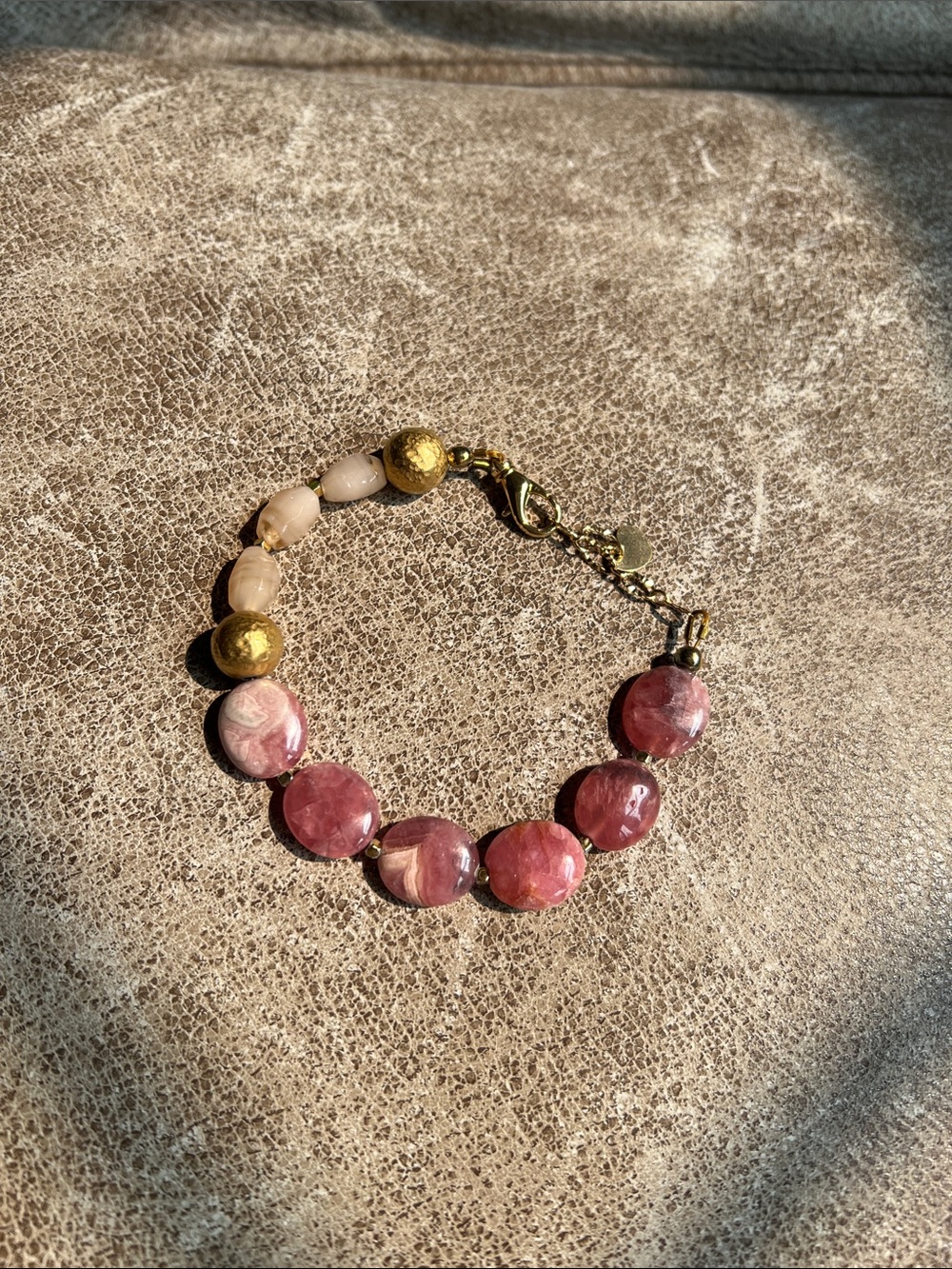 Pink Gemstone Beaded Bracelet with Gold Accents
